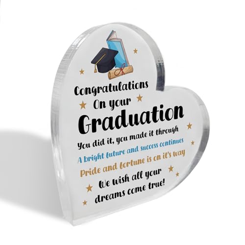 Red Ocean Placa de corazón independiente con texto en inglés 'Congratulations Graduation For Her Freestanding', recuerdos de graduación para hijo, hija, regalos de grado universitario