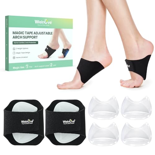 Arch Support Inserts for Men & Women - Welnove 6mm & 10mm Adjustable Heights Arch Pads - Non-Slip Arch Braces Bands for Plantar Fasciitis Relief - Gel Insole Pad for Flat Feet High & Fallen Archs