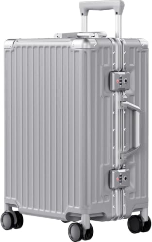 Image of AnyZip Carry On Luggage PC+ABS Aluminum Frame Zipperless Luggage Hard Shell Suitcase TSA Lock Double Spinner Wheels 20 Inch Silver