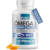 Ômega 3 (Alta Concentração) EPA DHA Puro Nutrition, 900mg por Dose, 120 Cápsulas, Certificado IFOS