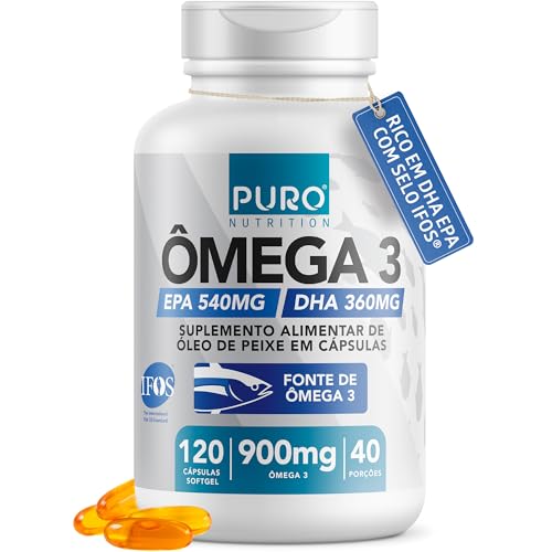 Ômega 3 (Alta Concentração) EPA DHA Puro Nutrition, 900mg por Dos...