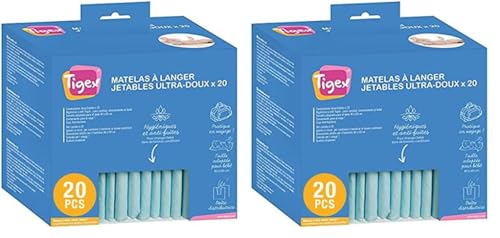 Tigex Protections Jetables pour Matelas à Langer, Blanc/Bleu, Lot de 40