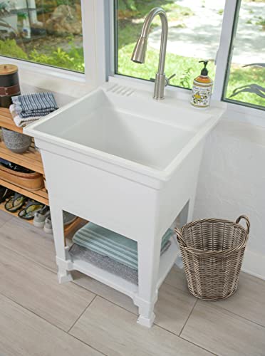 Utilitysinks Usa-Made Plastic Freestanding 24 In X 24-Inch Utilitytub Heavy Duty Compact Utility Sink Ideal For Workshop, Laundry Room, Garage, Greenhouse, Pet Wash Station (White) #TOP2