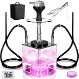 CALFVIC 2 Hose Hookah Set Dual-Hose Design with Silicone Hoses for Smooth Shared Smoking Experience with Lightweight Bag LED Light Ambiance for Social Gatherings, Bars, or Home Use(Formal)