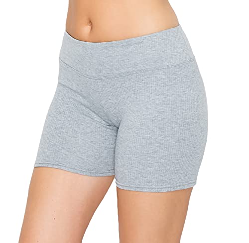 Image of ALWAYS Women's Ribbed Biker Shorts, High Waisted Tummy Control Workout Shorts, 5 inch Inseam, Grey S