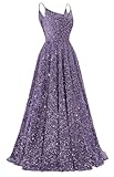 Tianzhihe Spaghetti Straps Sequin Prom Dresses 2025 Long A-Line Sparkly Formal Evening Party Gowns Backless Homecoming Dress for Teens Dusty Purple 4