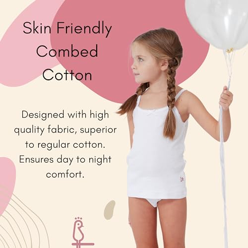 Feathers Girls Solid White Snug Fit Tagless Cami Vest - 100% Cotton Super Soft Undershirts (3/Pack)4