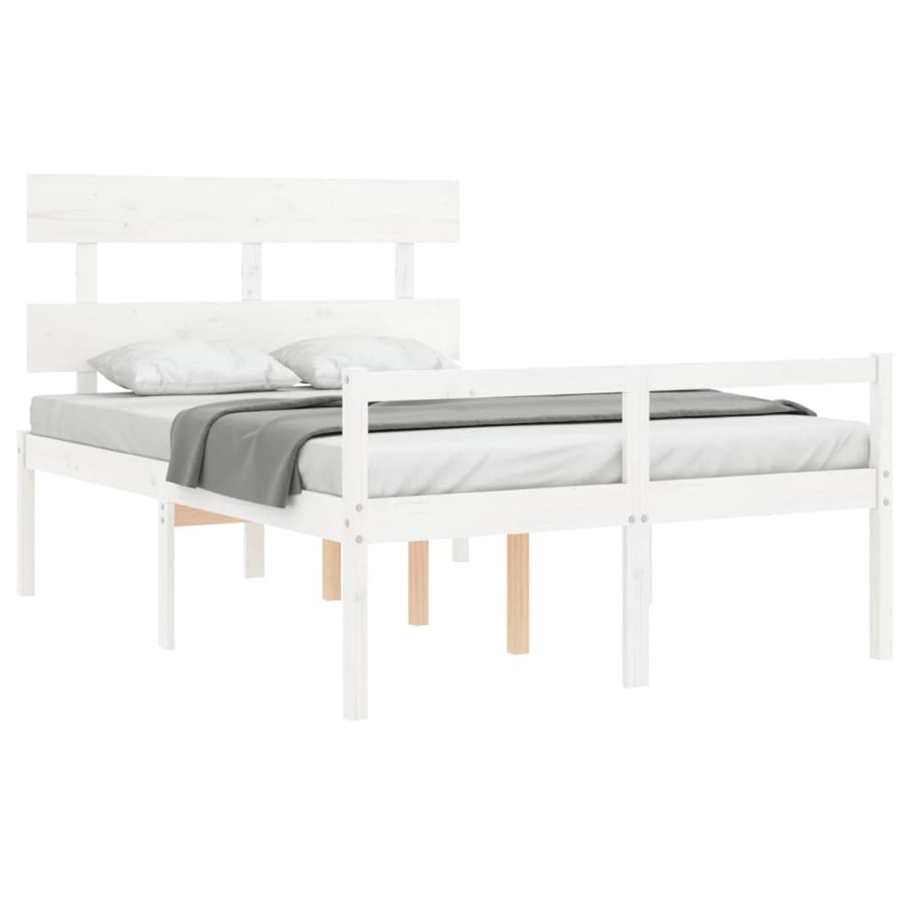 Seniorenbett aus massivem Kiefernholz 120x200 cm Weiß mit Kopfteil und Lattenrost, seniorengerechtes Holzbett mit Stauraum, komfortabler Schlafplatz für Schlafzimmer und Gästezimmer