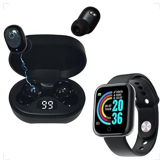 Fone de Ouvido Bluetooth Sem Fio 5.0 Intra-auricular Compativel com Todos os Aparelhos Carregamento Rápido + SmartWatch Relógio Inteligente Monitor de Frequência Cardíaca Compatível Android e IOS