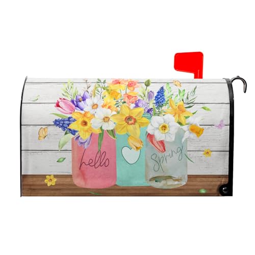 Spring Floral Welcome Mailbox Cover - Magnetic, 21"x18" Garden Decor