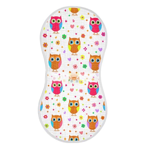 Muslin Baby Burp Cloths Set of 1, Soft Absorbent Whimsical Owls Pattern Cotton Burping Cloth, Milk Spit Up Rags for Newborn Unisex, 22 x 11 Inch