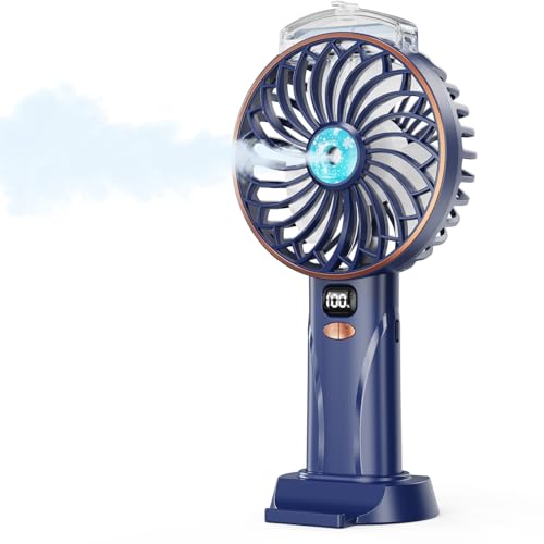 Portable Small Handheld Misting Fan - 5 Speed Settings 4000mAh Rechargeable Battery 12.5ml Tank with LED Display 2-in-1 Detachable Base for Handheld & Desktop Use Cooling Water Fan for Travel Home