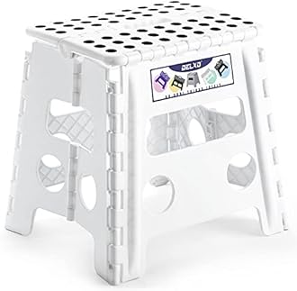 Delxo 13" Folding Step Stool for Kids and Adults, Non-Slip Foldable Step Stools with Handle,Plastic Portable Folding Stool for Bathroom,Bedroom,Kitchen,Hold up to 300lbs White
