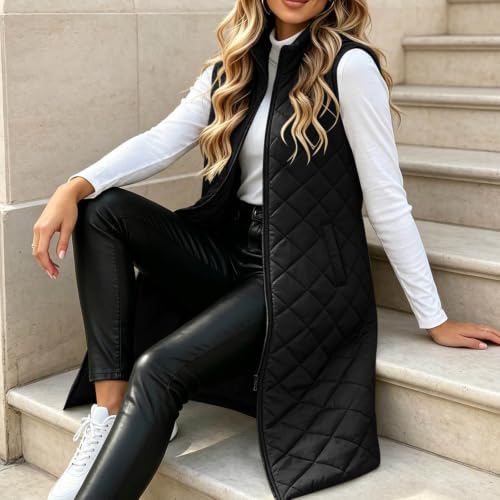 Long Puffer Vest Women Sleeveless Zip Up Winter Quilted Jacket with Pockets - image 7