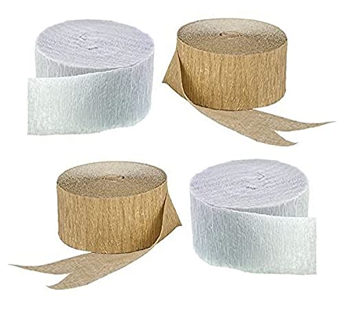 White And Metallic Gold Crepe Paper Streamers, 4 Rolls Total #TOP7
