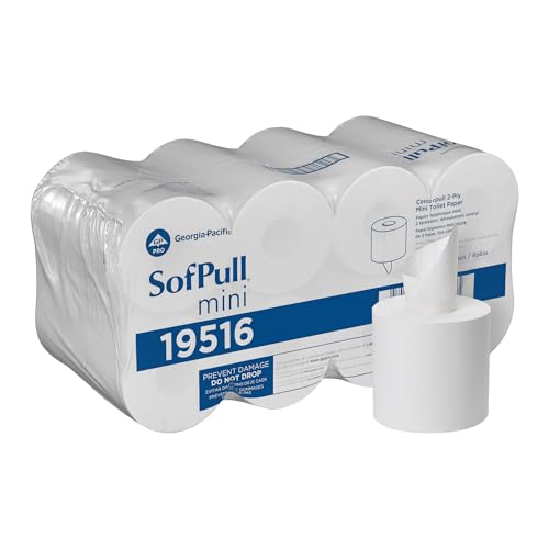 Georgia-Pacific SofPull Centerpull 2-Ply Mini Toilet Paper by GP PRO, 19516, 500 Sheets Per Roll, 16 Rolls Per Case, White