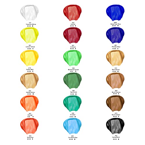 Artecho Acrylic Paints Set 18 Colors 2 Ounce/59ml with 10 Art Brushs, Non Toxic, Model Paint, Waterproof Paint, Acrylic Paint Kit for Canvas, Crafts, Glass, Clay, Wood, Fabric, Poster, Leather&Rock