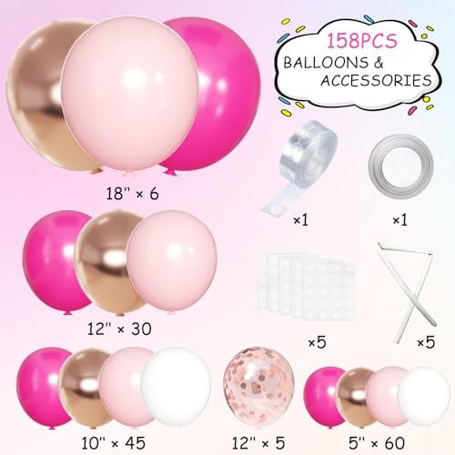 Image of MEBAY Rose Red Pink Champagne Balloon Arch Garland Kit, 146 Pcs Hot Pink Confetti Rose Gold Tender Pink White Balloons for Graduation Birthday Party Baby Shower Wedding Decorations