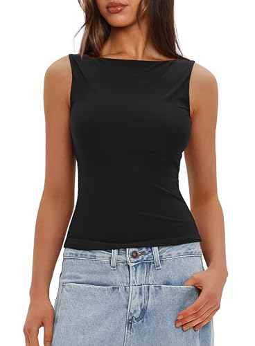 Darong Women's High Neck Tank Top Sleeveless Double Lined Basic Tops Going Out Casual Tank Shirts3