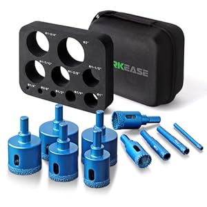 WORKEASE Tegelgatsnijderset, 10 stuks getande soldeerkernboren met EVA-mal voor gatzaaggeleider, holle tegel, glas, keramiek, hout, marmer, graniet