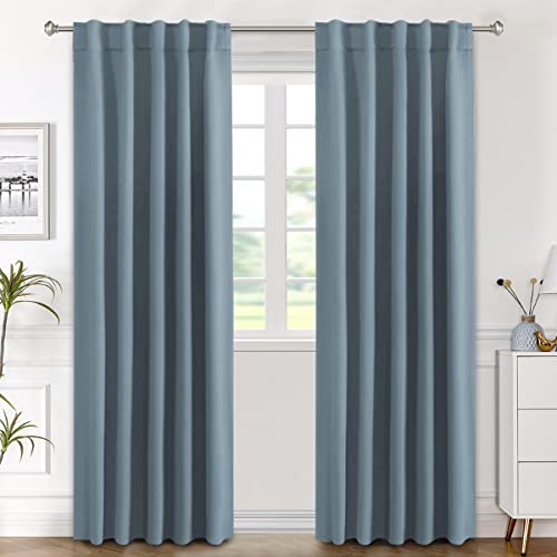 Image of H.VERSAILTEX Blackout Curtains Thermal Insulated Window Treatment Panels Room Darkening Blackout Drapes for Living Room Back Tab /Rod Pocket Bedroom Draperies (2 Panels, Stone Blue, 42 x 84 Inch)