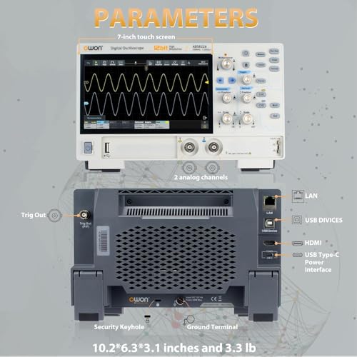 Image of OWON Digital Oscilloscope, 200MHz 2 Channel Digital Oscilloscope with 12-bit Vertical Resolution 1.25GSa /s Sample Rate 700,000 wfms /s Waveform Capture Rate OWON ADS822A
