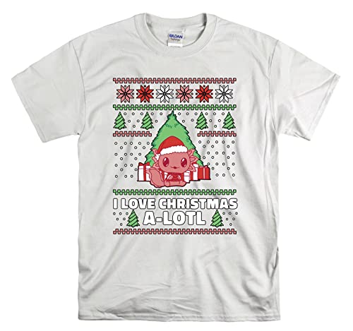 T-shirt Axolotl de Noël blanc unisexe L vêtement festif original pour adulte