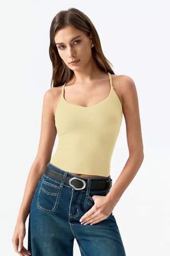 Image of QINSEN Womens Cross Back Tank Top V Neck Double Lined Camisole Top Sleeveless Spaghetti Strap Going Out Tops