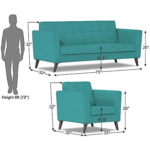 Image of Adorn India Dannis 3+1+1 5 Seater Sofa Set (Aqua Blue) (3 Year Warranty)