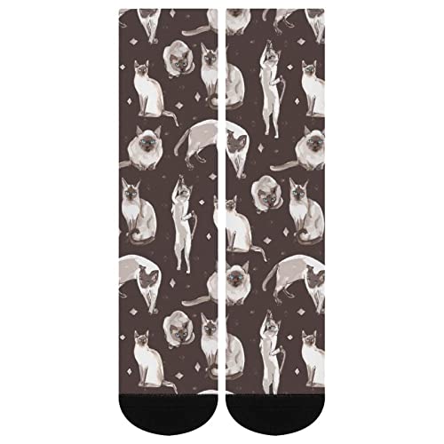 Image of Siamese Cat Color Matching Boot Socks Over The Calf Tube Knee High Long, One Size