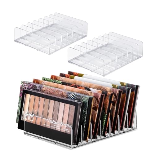 WECHENG 2 Pack Eyeshadow Palette Makeup Organizer, 7-Section Acrylic Cosmetic Storage, Accessories Storage Organizer for Cosmetic,Eye Shadow, CD and Sunglasses, Clear