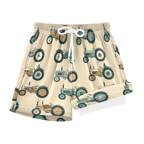 YANENDIE Boy Swim Trunks with Compression Liner Vintage Tractors Boys Swim Shorts Quick Dry Beach Shorts