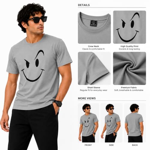 Image of The Unusual Men's Graphic Printed T-Shirt, Stylish Cartoon Character Print Crew Neck Half Sleeve Casual T-Shirt, Soft Comfortable Regular Fit Tee for Everyday, Streetwear & Outings