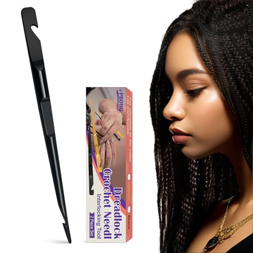 Dreadlock Retightening Tool Interlocking Crochet Needle Set Dual Ended Metal Needles for Locs and Sisterlocks (Black 1-Pack)