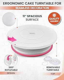 RFAQK 700PCs Cake Decorating Kit with Baking Supplies - Cake Turntable for Decorating with Baking Pans, Leveler, 24 Numbered Piping Tips, 2 Spatulas, Fondant Tools, Video Course, Pattern Chart & More