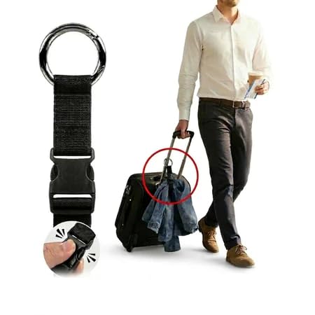 Alça para Bagagem Regulável de Alta Resistência - Gancho de Pendurar Casacos, Compras e Bolsas em Malas e Mochilas - Preto