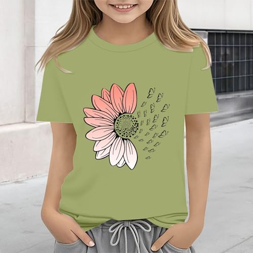 Girls Loose Fit Sunflower Graphic T Shirts Short Sleeve Crewneck Cute Pattern Printed Tops (B-Mint Green, 2-3 Years)4