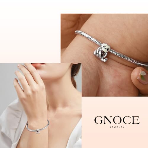 Image of GNOCE Embraces Heart Gemstone Bead Charms 925 Sterling Silver Rabbit Horse Triceratops Snake Monkey Cat Platypus Sloth Bear Pig Yak Ghost Matryoshka Doll Jewelry Gift for Women