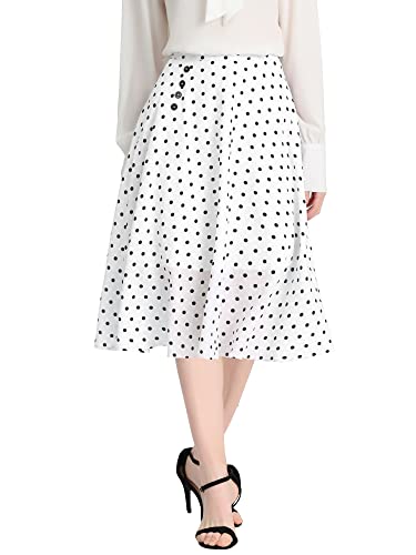 Allegra K Women's Valentine's Day Retro Polka Dots Elastic Waist Vintage A-Line Midi Skirt Small White #TOP13