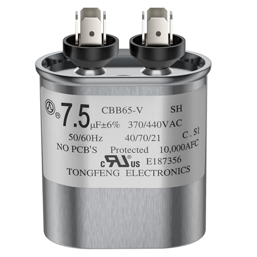 Dreyoo UL Certified 7.5 uF ±6% 7.5 MFD Capacitor 370V/440V 50/60 Hz CBB65 Capacitor, 7.5 MFD AC Capacitors for AC Motor Run, Condenser Straight Cool and Heat Pump Air Conditioner