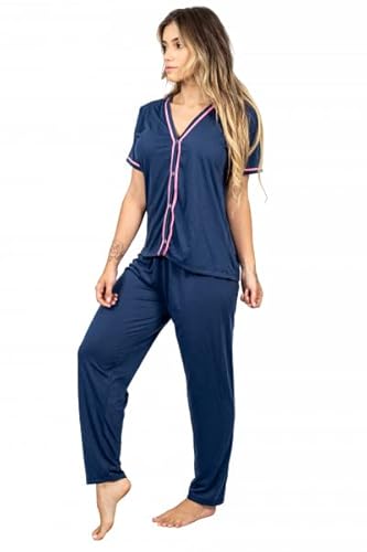 Pijama Adulto Aberto Feminino Blogueira Meia Estação Outono Curto Longo (M, Azul)