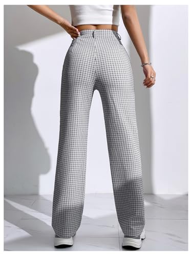 SweatyRocks Women's High Waist Plaid Dressy Casual Work Pants Straight Leg Stretchy Trousers2
