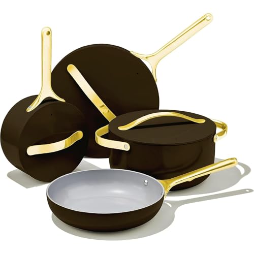 Juego de utensilios de cocina de cerámica antiadherente (12 piezas) con ollas, sartenes, tapas y utensilios de cocina - No tóxico - Negro (12 piezas/negro)