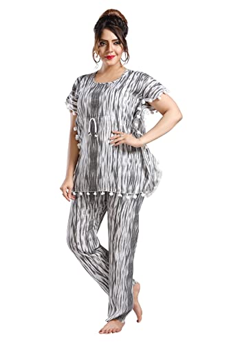 Image of Fabme Women's Cotton Printed Kaftan and Pyjama Set
