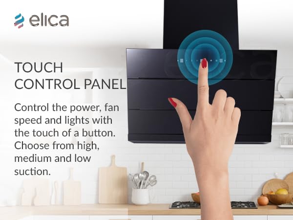 Image of Elica 75cm 1500 m3 /hr Filterless Autoclean Angular Kitchen Chimney with 15 Years Motor & 5 Years Comprehensive Warranty | EFL 3V 751 HAC LTW MS NERO | Black | Touch + Motion Sensor Control | Slant