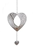  Formano Teelichthalter Kerzenhalter Herz Antik Silber Deko Fenster Hänger Metall mit Kette und Ornamenten (22 cm)