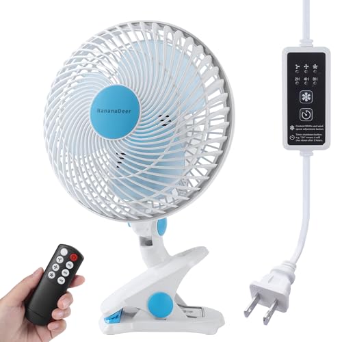 BananaDeer Oscillating Clip on Fan 9-Inch With Remote control Portable Desk Fan Adjustable Tilt w/Sturdy Clamp 3 Speed 3 Timer Shaking Fan for Home Office Dorm Table Bedroom Kitchen with 5FT Cord