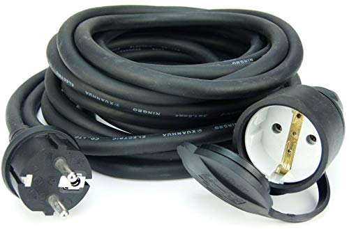 GLT 1 x Paccs 7,5 m Schuko Gummi Verlängerungskabel IP44 H07RN-F 3G1,5, schwarz, für den Außenbereich und den Einsatz...