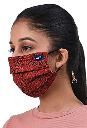 Airlit The Dewdrop Handmade Cotton Face Mask with Nosepin – Ajrakh Hand Block Printed, Reusable, 4 Layers Breathable Masks for Men and Women Airlit The Dewdrop Handmade Cotton Face Mask with Nosepin – Ajrakh Hand Block Printed, Reusable, 4 Layers Breathable Masks for Men and Women