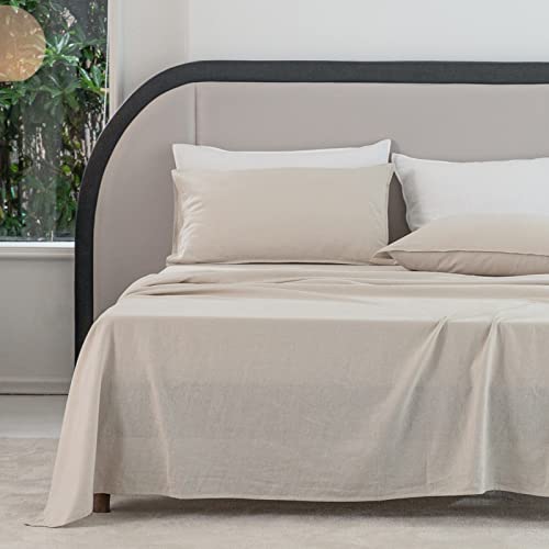 Talasily Linen Sheet Set Queen Size Bed Sheets Set -4 Pieces (1 Flat Sheet & 1 Fitted Sheet & 2 Pillowcases) 55% Linen 45% Cotton Blend Queen Sheet Set With 16-Inch Deep Pockets Soft Sheet-Beige #TOP4